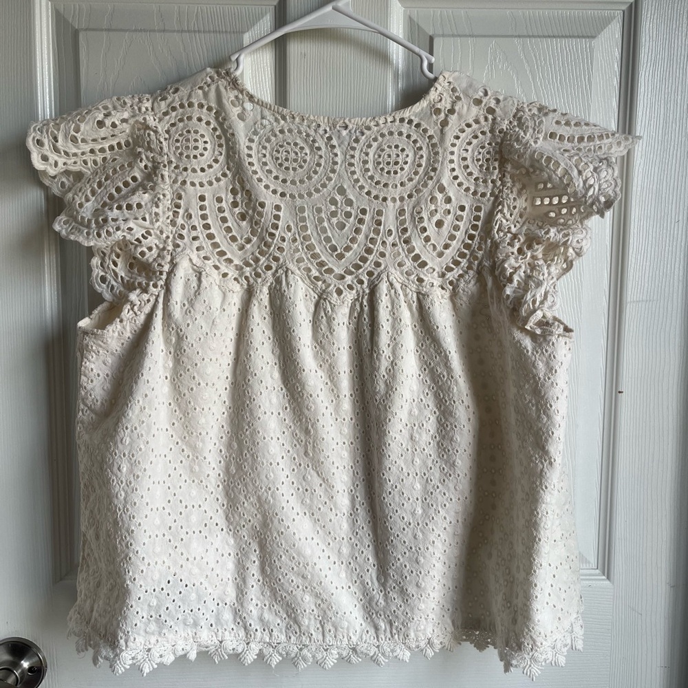 Women’s Cream Eyelet Crochet Tie-Front Blouse - Picture 2 of 3